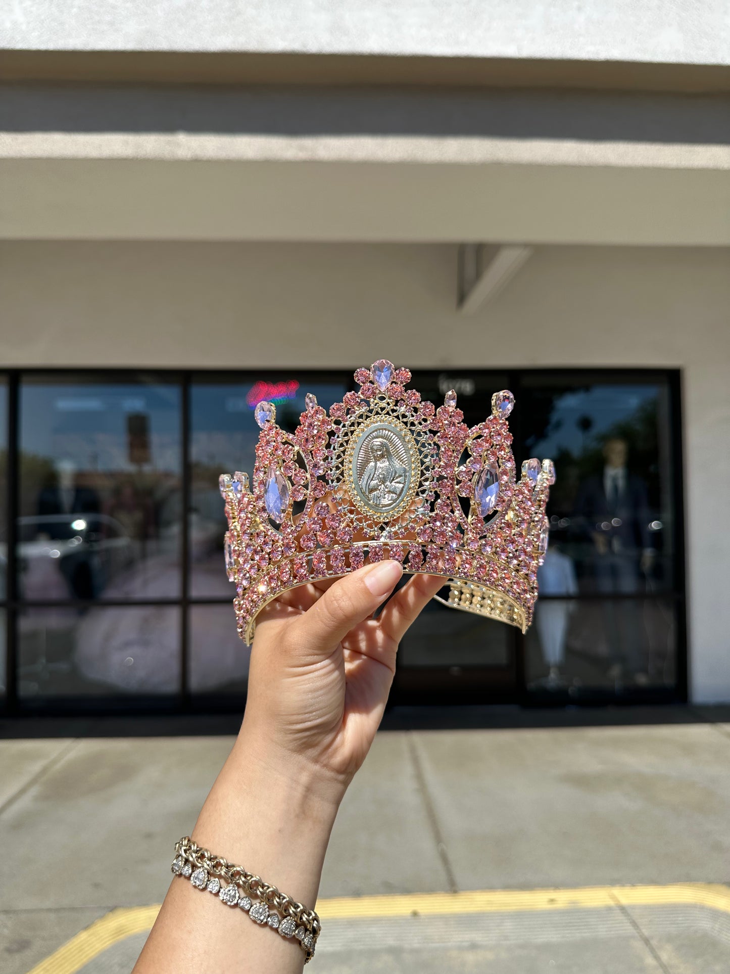 Virgin Mary Dusty Rose/Gold Crown
