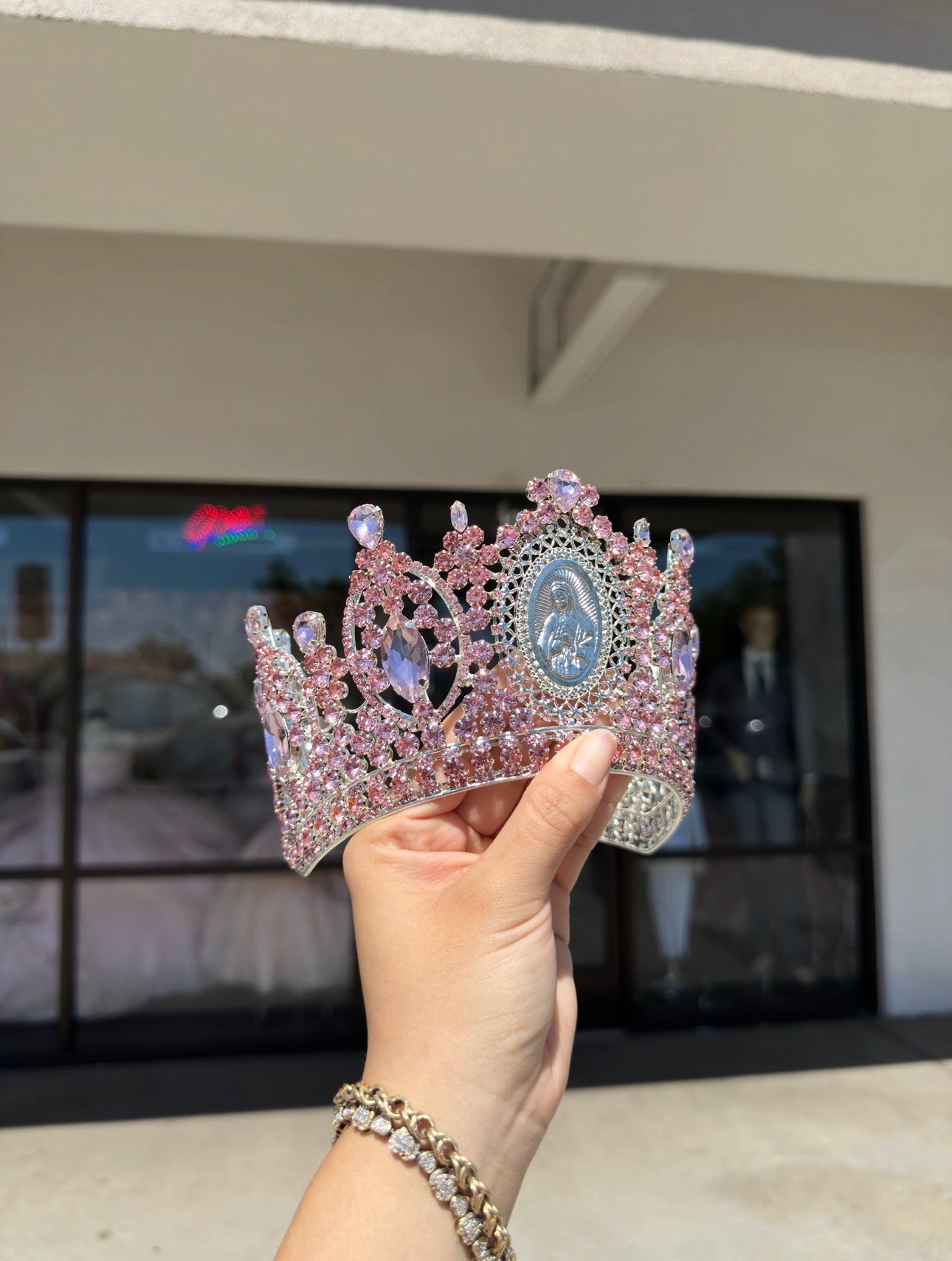 Virgin Mary Pink/Silver Crown
