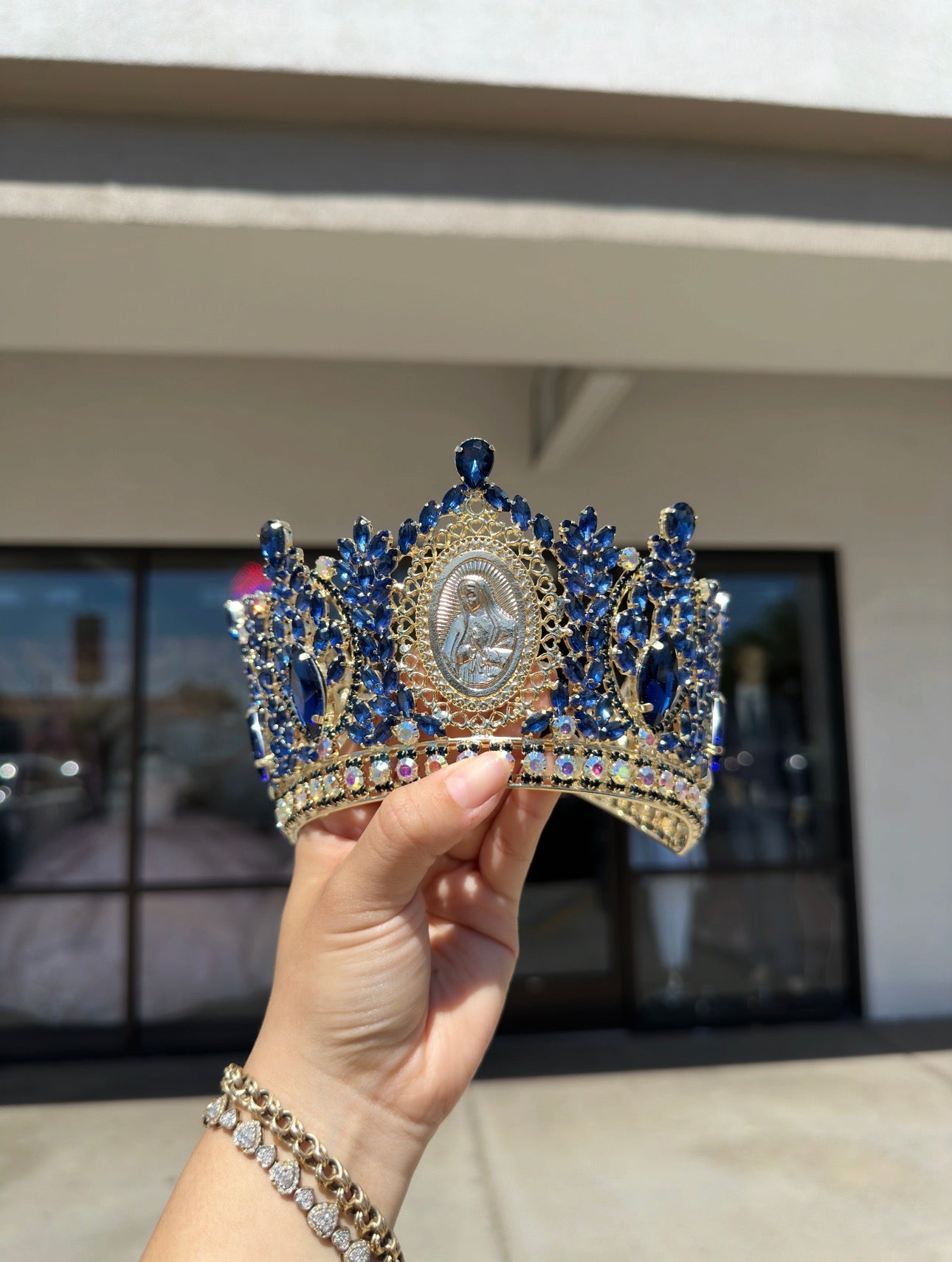Virgin Mary Navy/Gold Crown