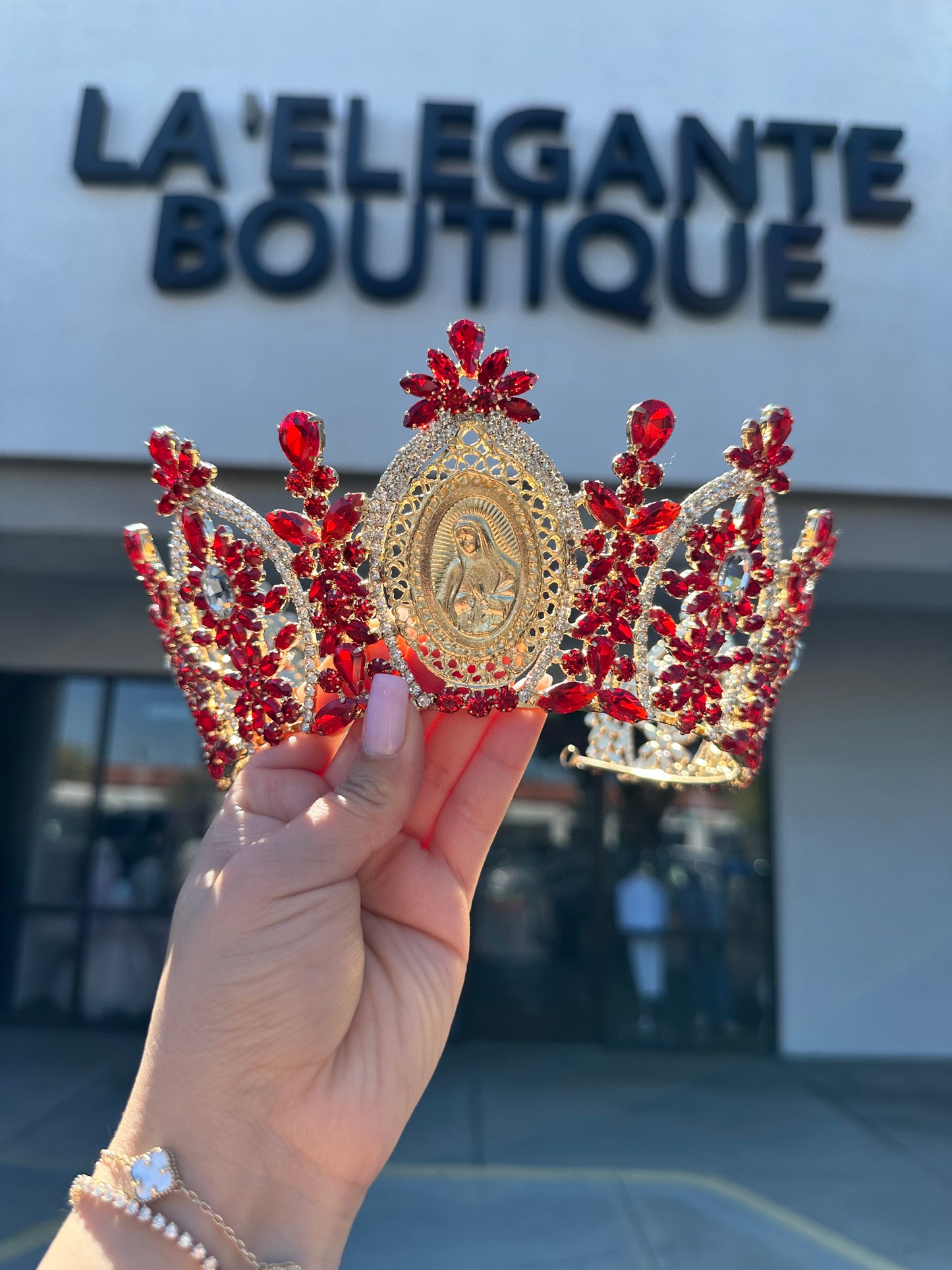 Virgen crown red/gold