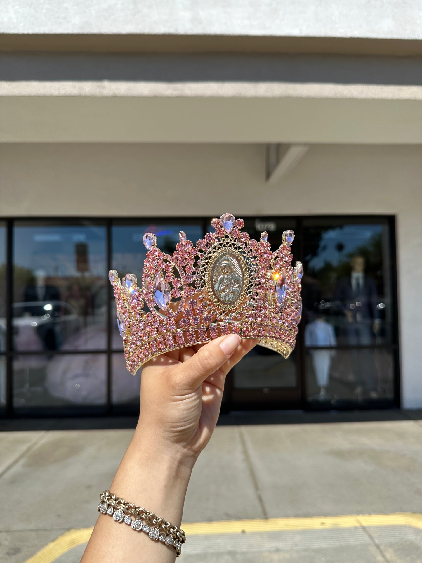 Virgin Mary Dusty Rose/Gold Crown