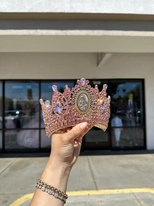 Virgin Mary Dusty Rose/Gold Crown
