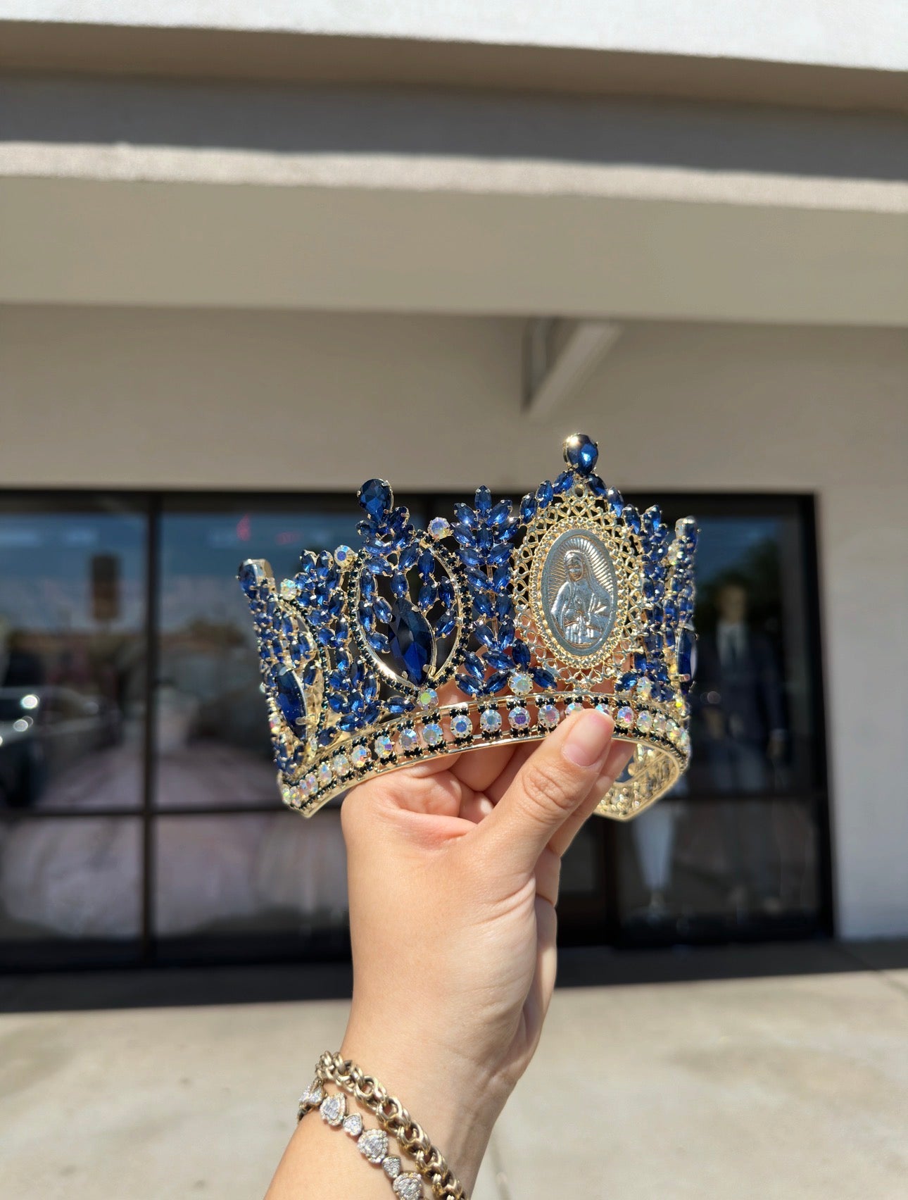 Virgin Mary Navy/Gold Crown
